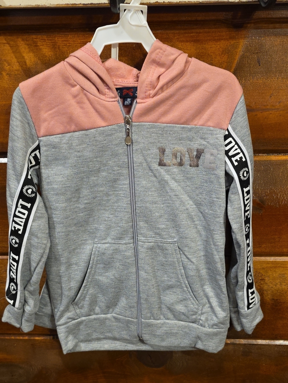 Girls' Pink & Gray 'Love' Hooded Zip Sweatsuit  New